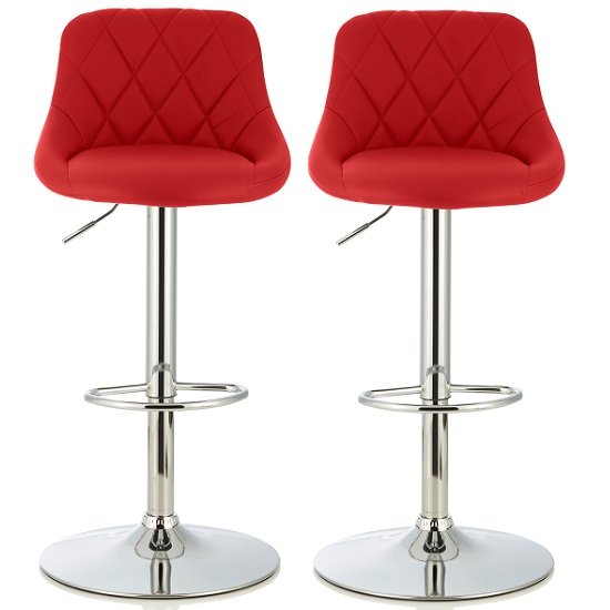 Trezzo Modern Bar Stool In Red Faux Leather In A Pair