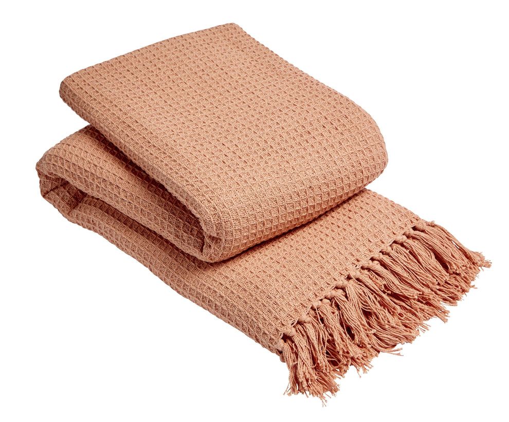 New Edge Blinds Lisbon Pure Cotton Honeycomb Throw in Ochre, 127 x 152cm in Pale Orange