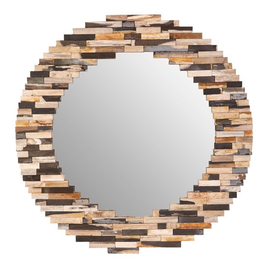 Relics Round Tile Mosaic Effect Wall Mirror In Multicolor Frame
