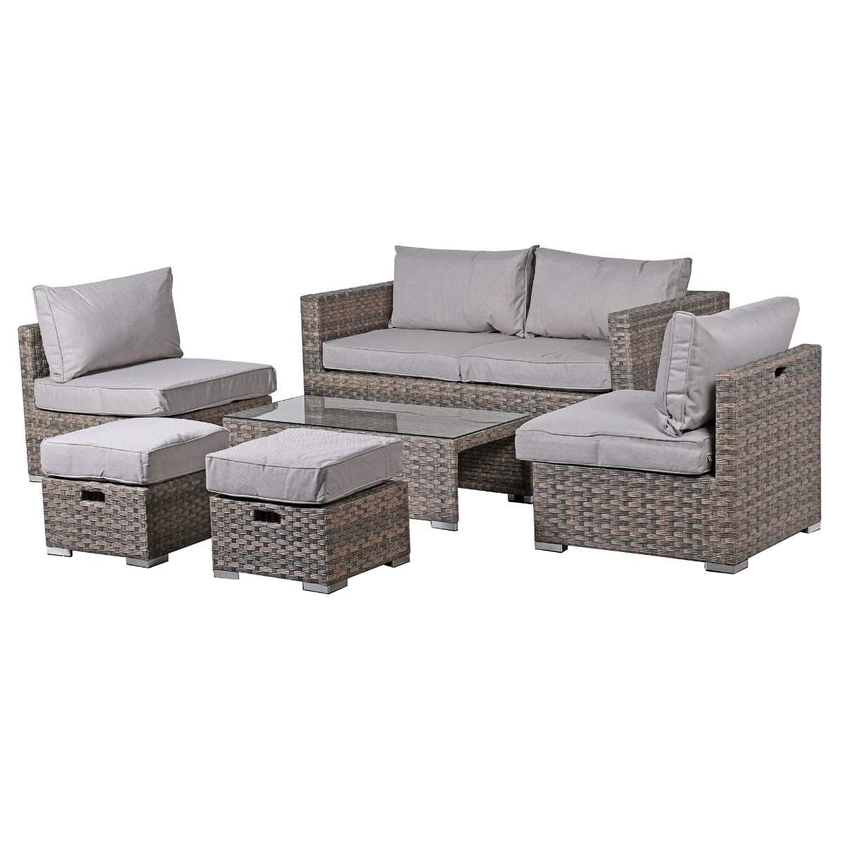 Brixham 6 Piece Garden Sofa Set in Grey Weave with Grey Fabric - Barker & Stonehouse