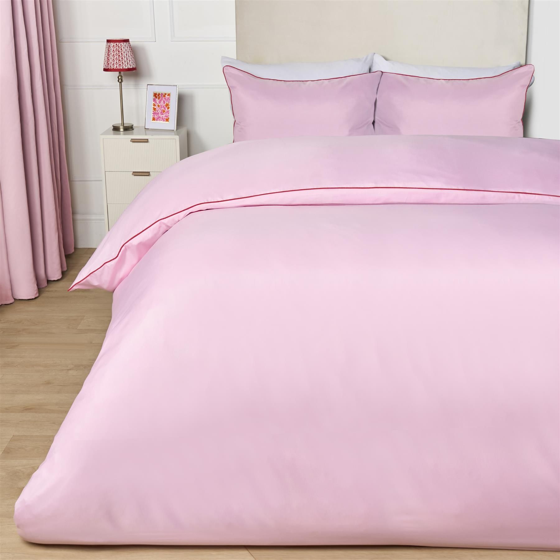 OHS Piped Edge Bedding Set Soft Duvet Cover with Pillowcase in Pink