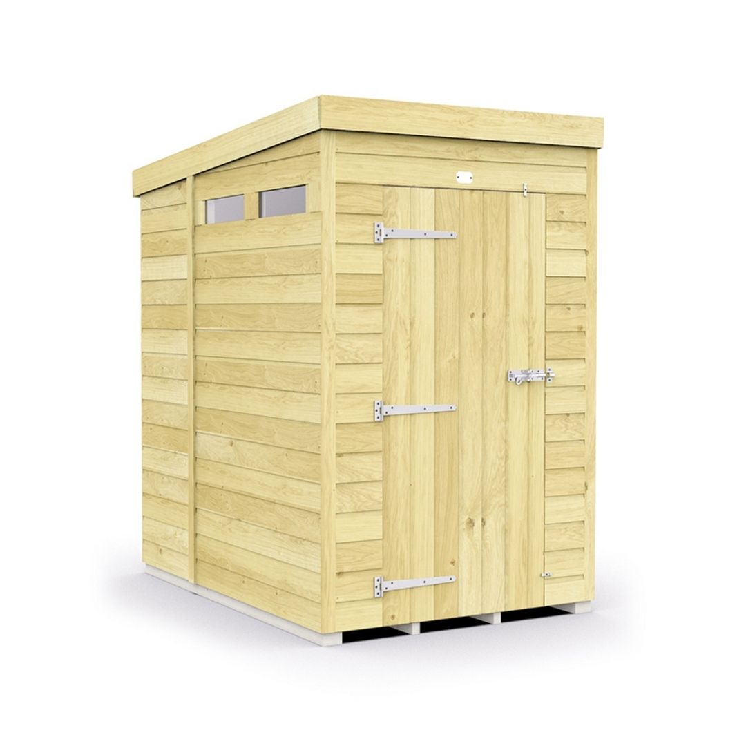 Buttercup Farm 4 x 7 Feet Pent Security Shed - Single Door - L214 x W127 x H201 cm in Brown