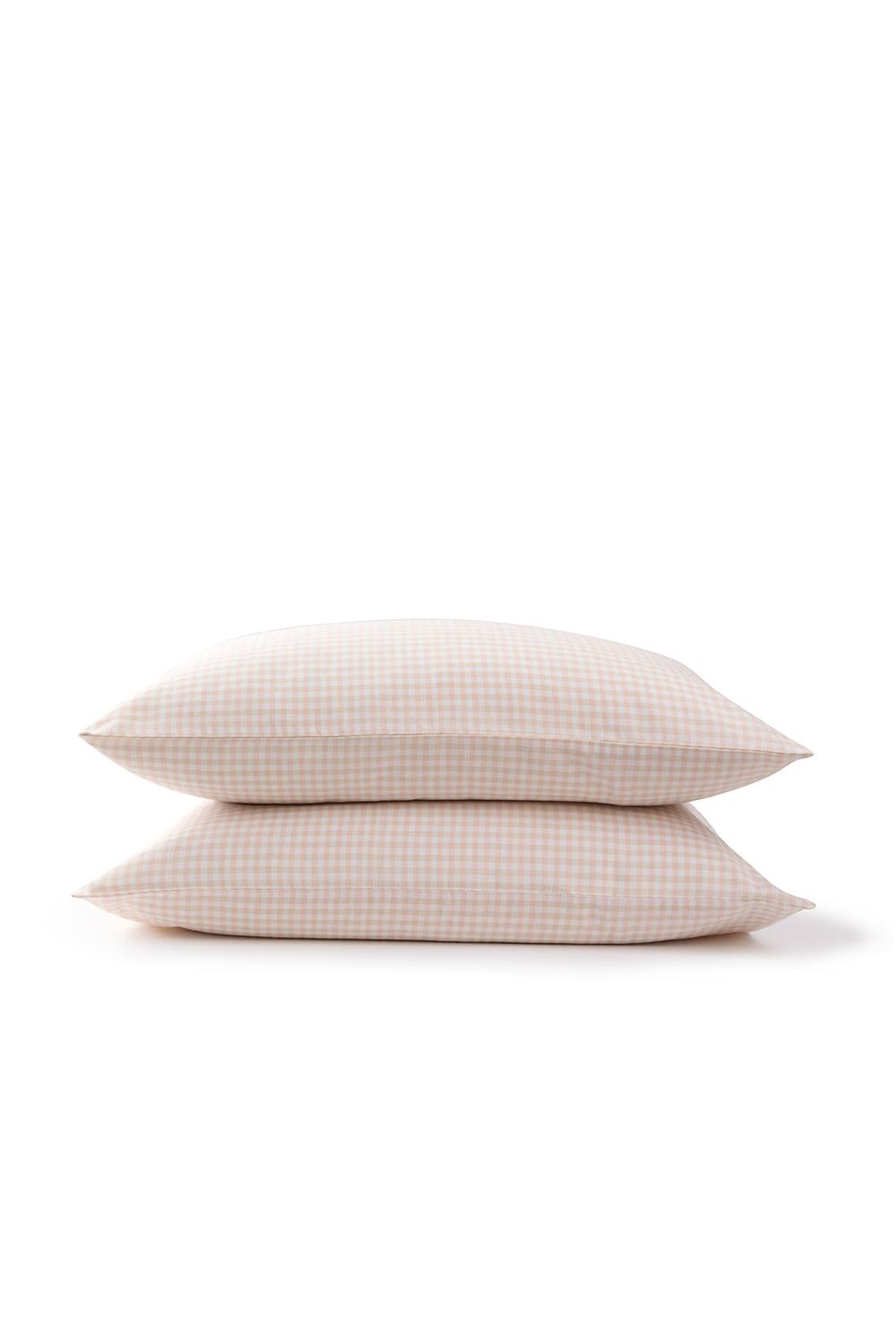 CHRISTY 'Gingham Yarn Dye' Textured Airy Yarn Dye Cotton Pillowcase Pair in Pink 2