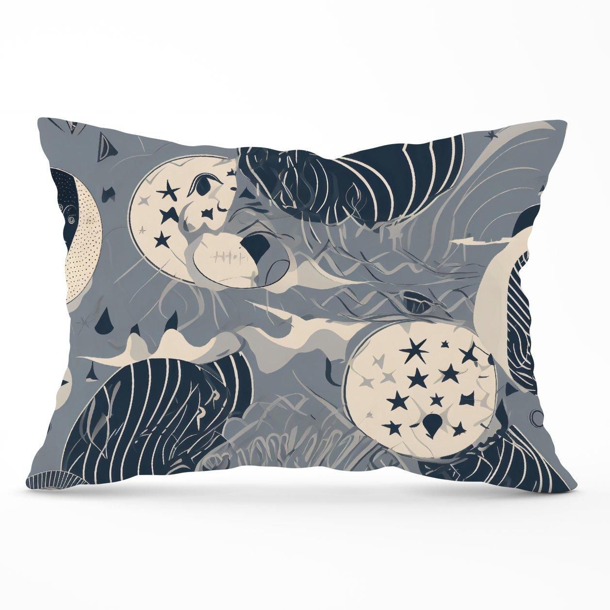 Warren Reed - Designer Abstract Moon & Stars Cushions in Grey