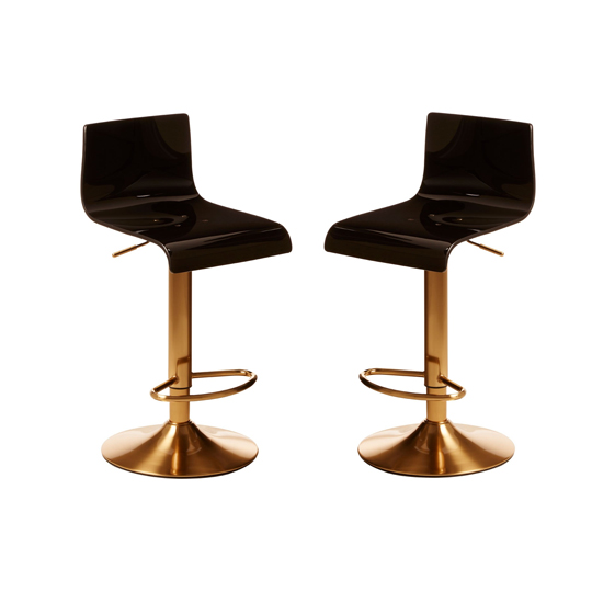 Baino Black Acrylic Seat Bar Stool With Gold Base In Pair