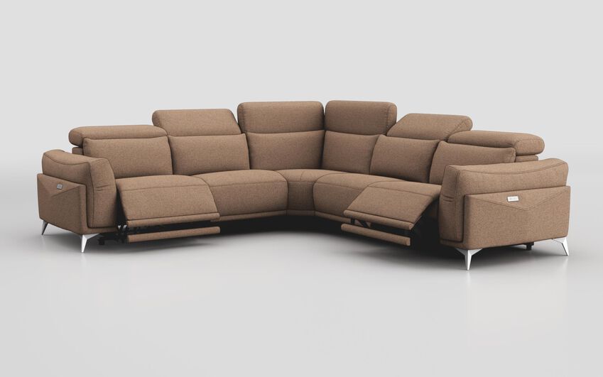 Brown Fabric Gattolino 2 Corner 2 Power Sofa with Manual Head Tilt