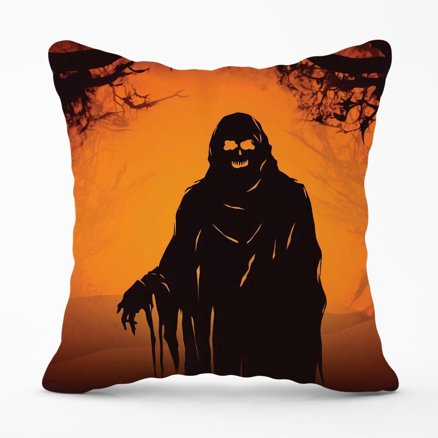 Warren Reed - Designer A Spooky Black & Orange Ghost Outdoor Cushion