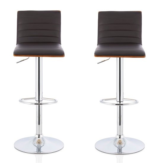 Morsun Bar Stools In Walnut And Brown PU In A Pair
