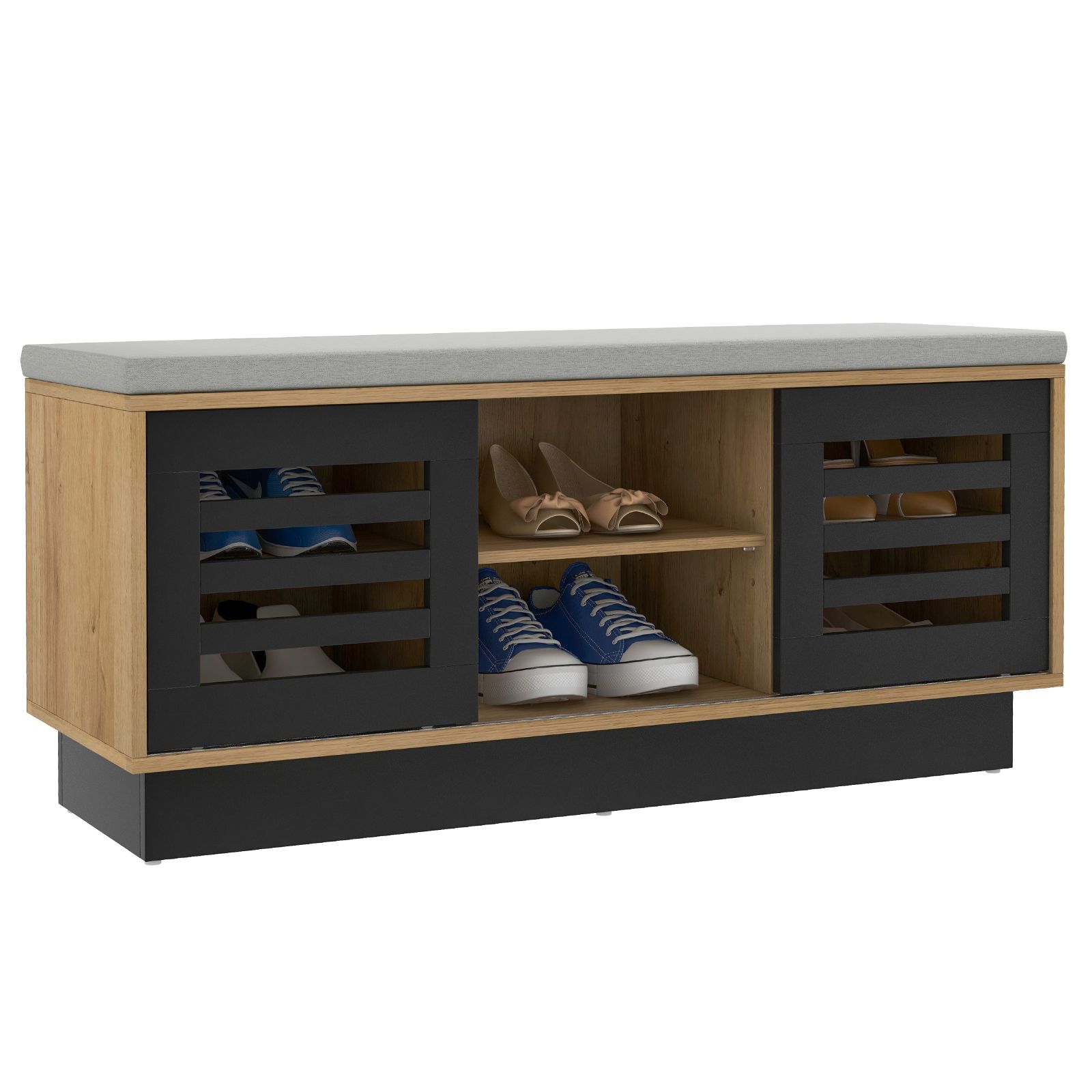 Costway Shoe Rack Storage Bench Organizer W/Cushion Adjustable Shelf Slide Door Natural
