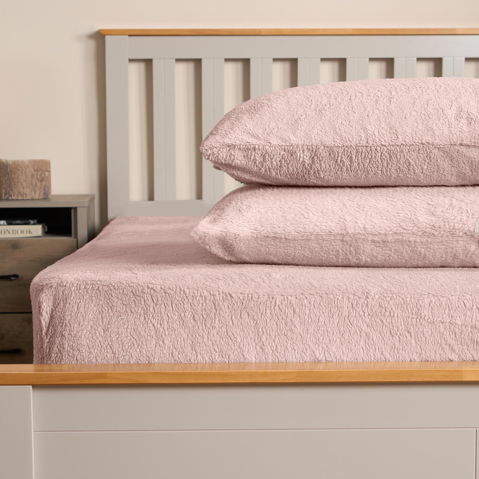 OHS 2 Pack Thermal Teddy Fleece Pillowcase Cover in Light Pink