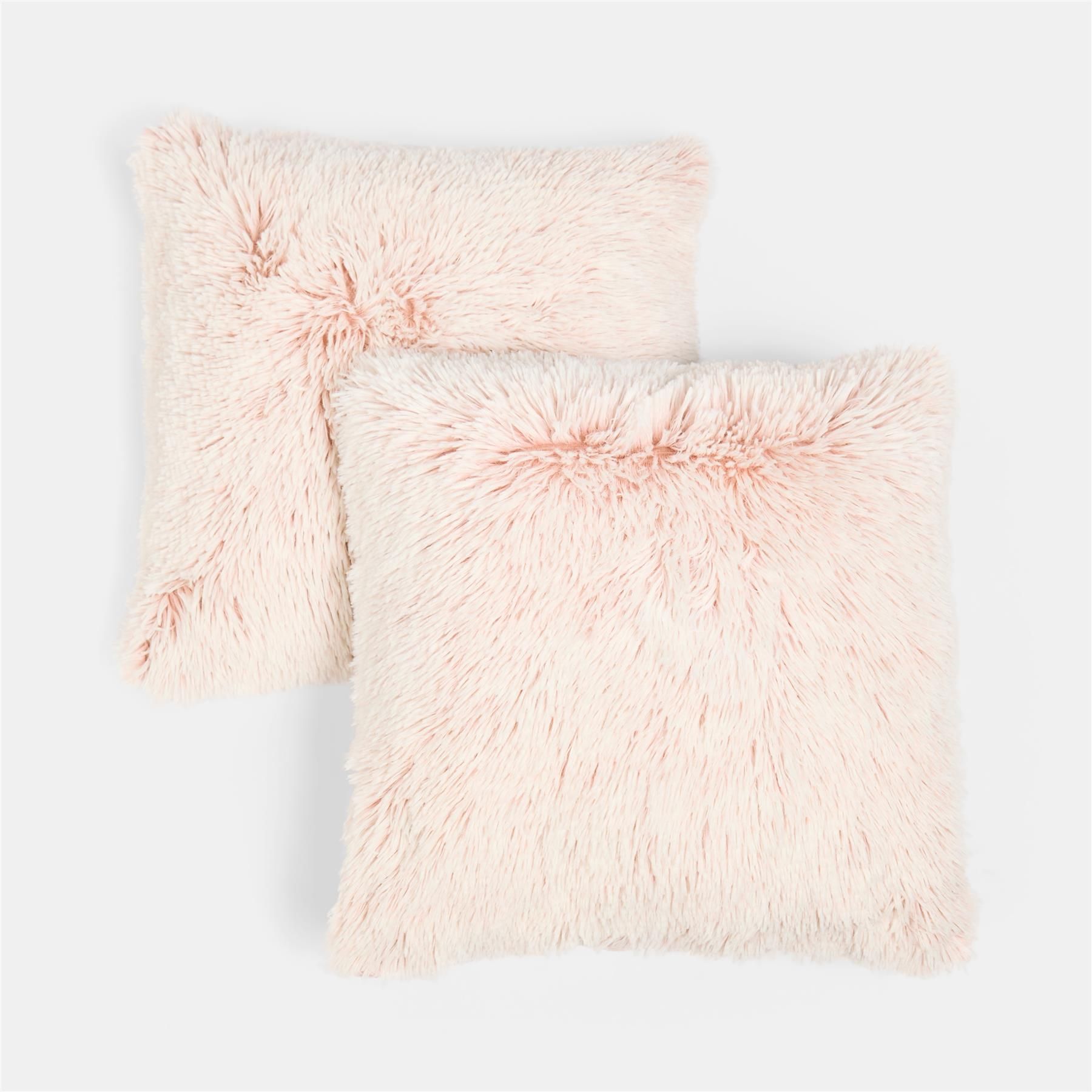 OHS 2 Pack Fluffy Ultra Soft Plush Two Tone Square Cushion Covers in Light Pink