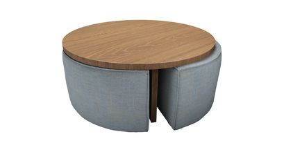 Woody Coffee Table and Nesting Stool Set in Buttermere Baylee Viscose Linen - sofa.com