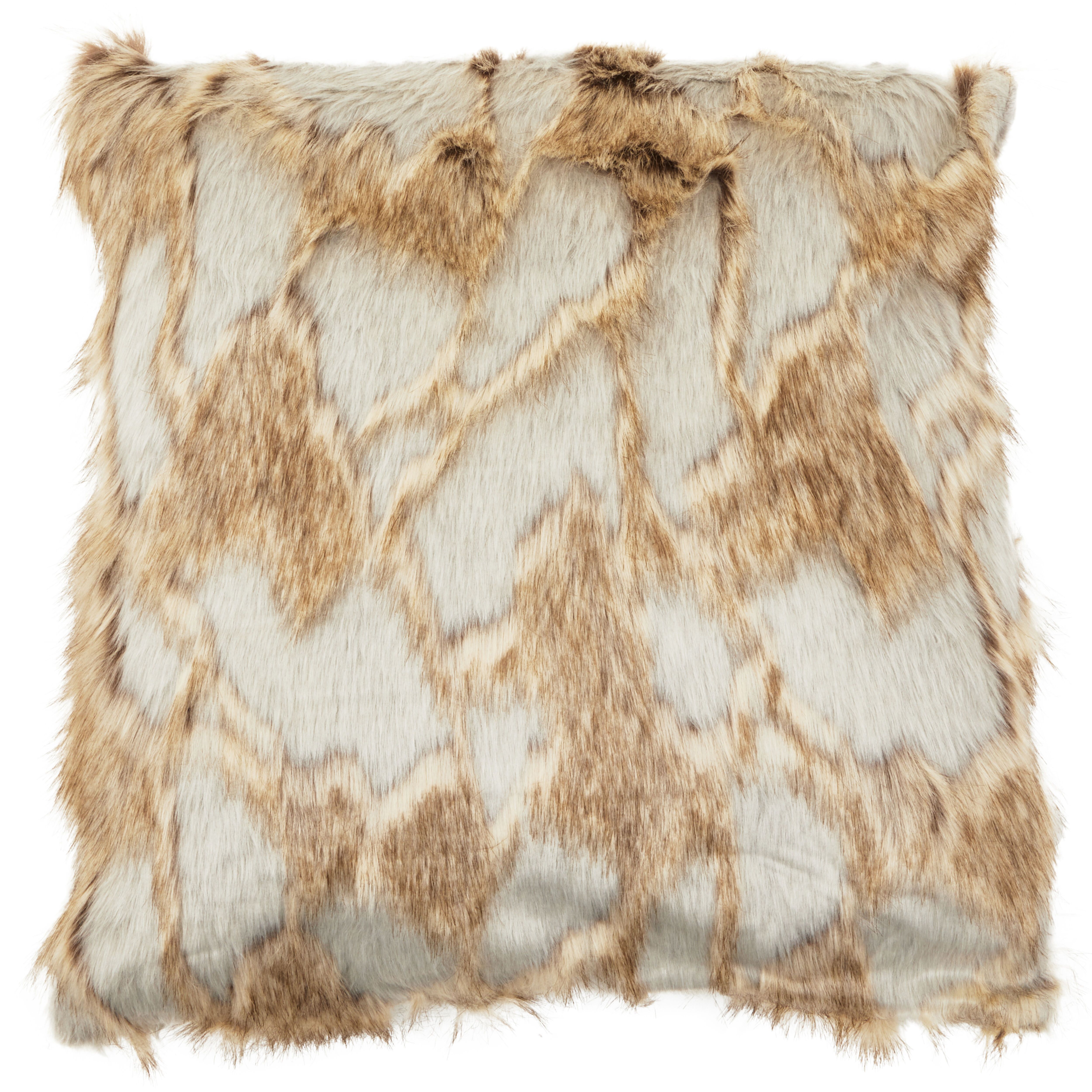 Orsina Lamina Grey & Natural Faux Fur Square Cushion, Luxe Ombre Design with Feather Filler, Faux Throw Cushion