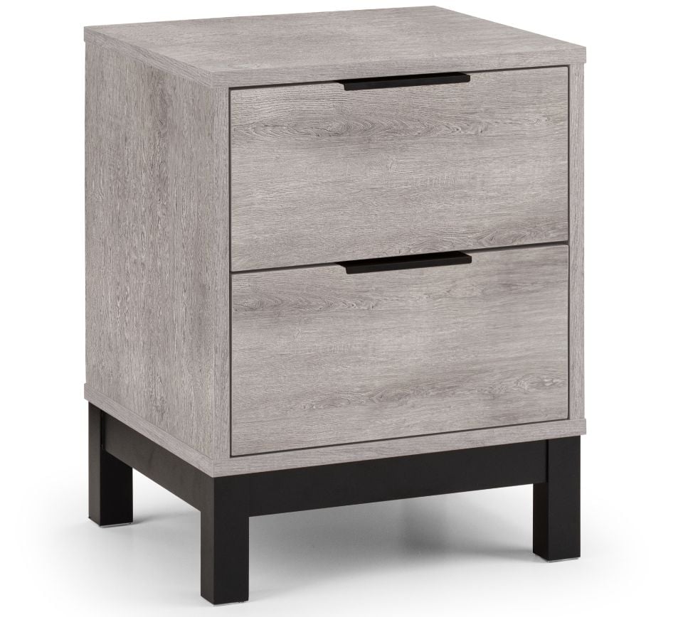 Bali – 2-Drawer Bedside Table – Grey Oak – Wooden - Happy Beds