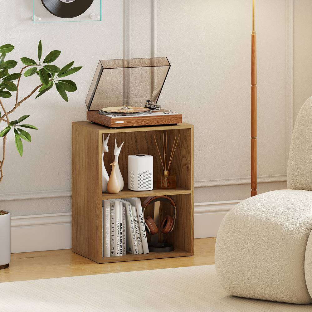 Costway 2-Cube Bookcase Modern Open Bookshelf w/ 5-Position Adjustable Shelf in Natural