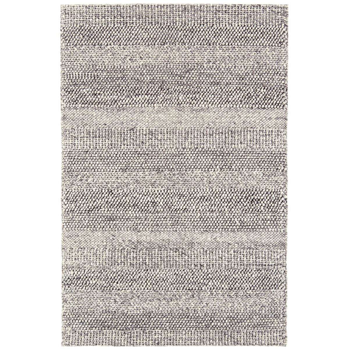 Flori Grey Marl Stripe 120x170cm Rug, Square Wool Blend | W120cm | Barker & Stonehouse