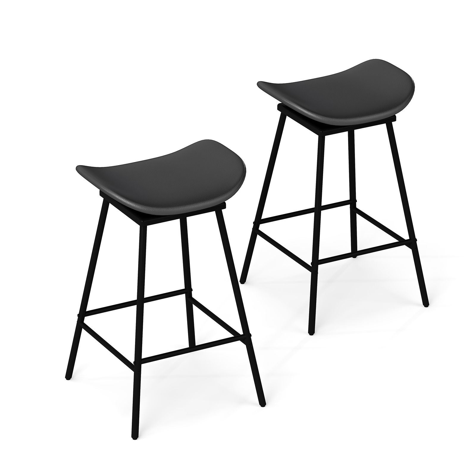 Costway Swivel Barstools Set of 2 Faux Leather Upholstered Backless Bar in Black