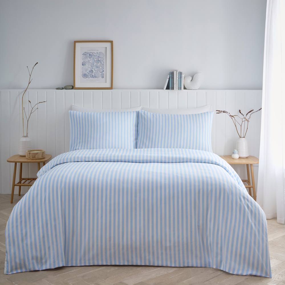 HomeSpace Direct Pencil Stripe Duvet Cover Set in Blue