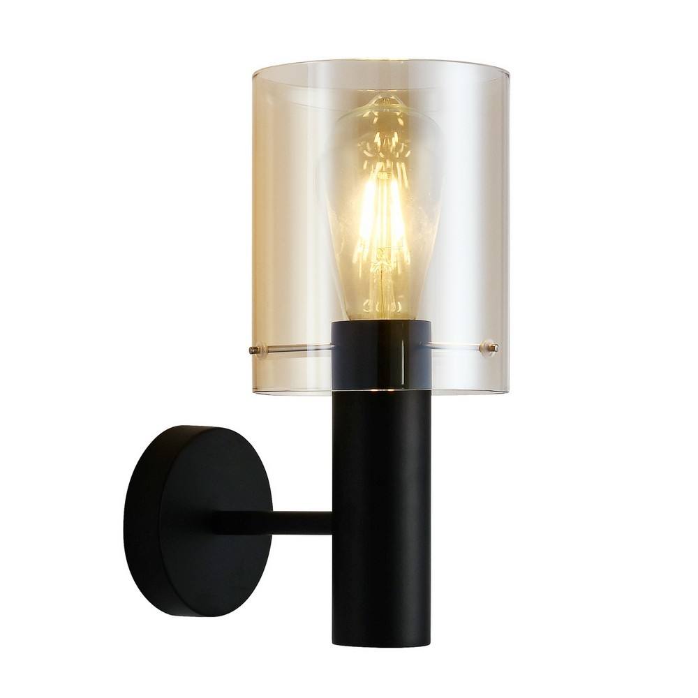 Netlighting Modern Wall Lamp Black 1 Light with Amber Shade E27