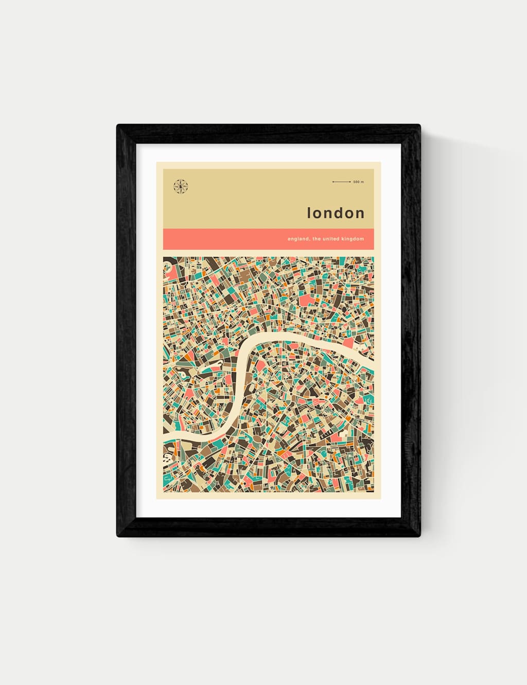 East End Prints London Streetguide Framed Art Print Black