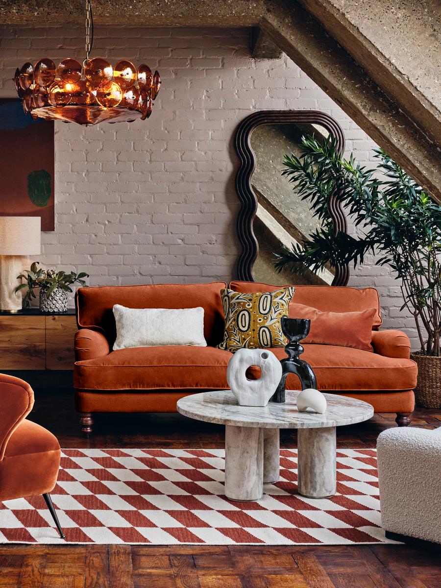 Arundel Three Seater Sofa, Velvet Rust