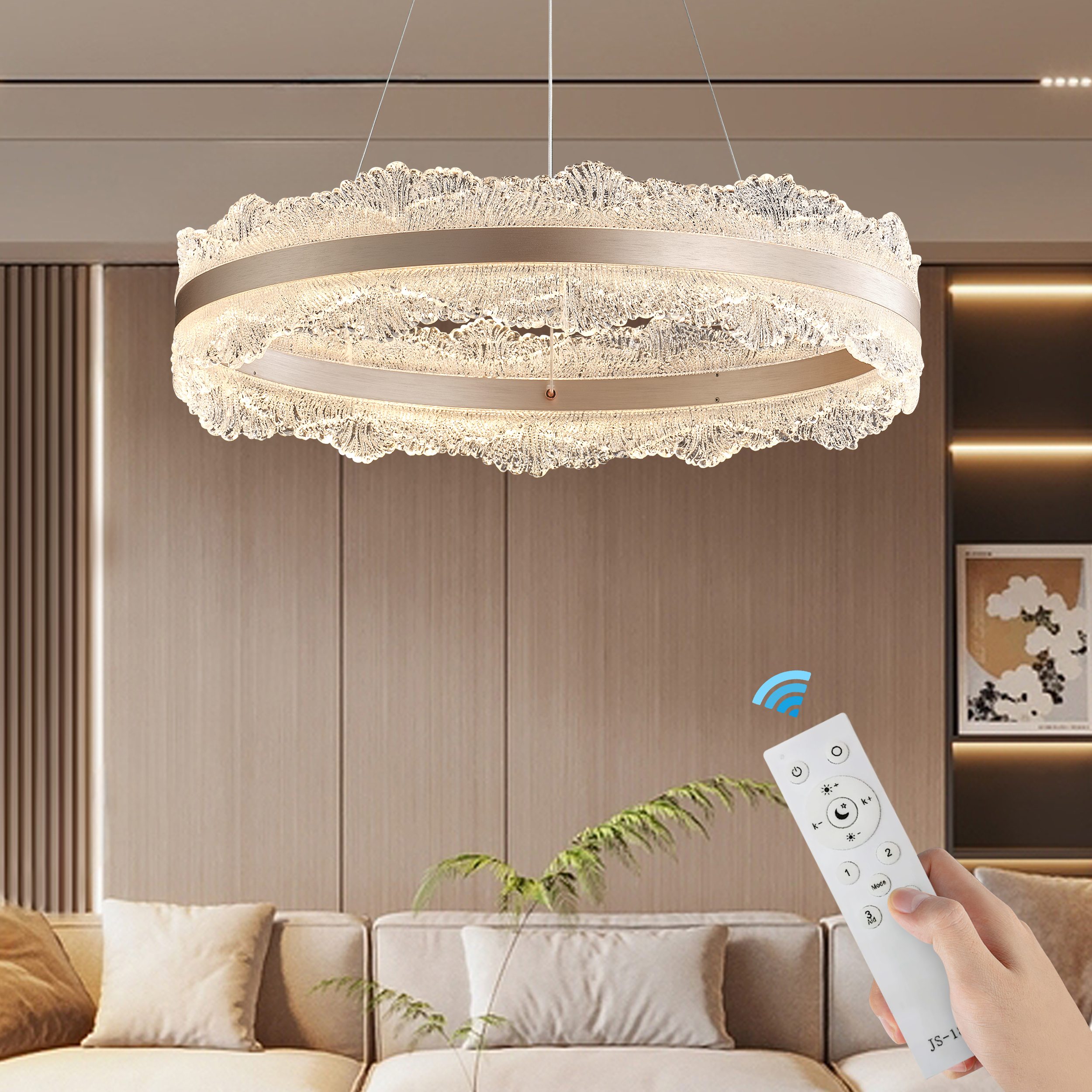 600mm Modern Acrylic Crystal Chandelier  in Glod with Three Color Temperatures |Remote Control | Adjustable Height