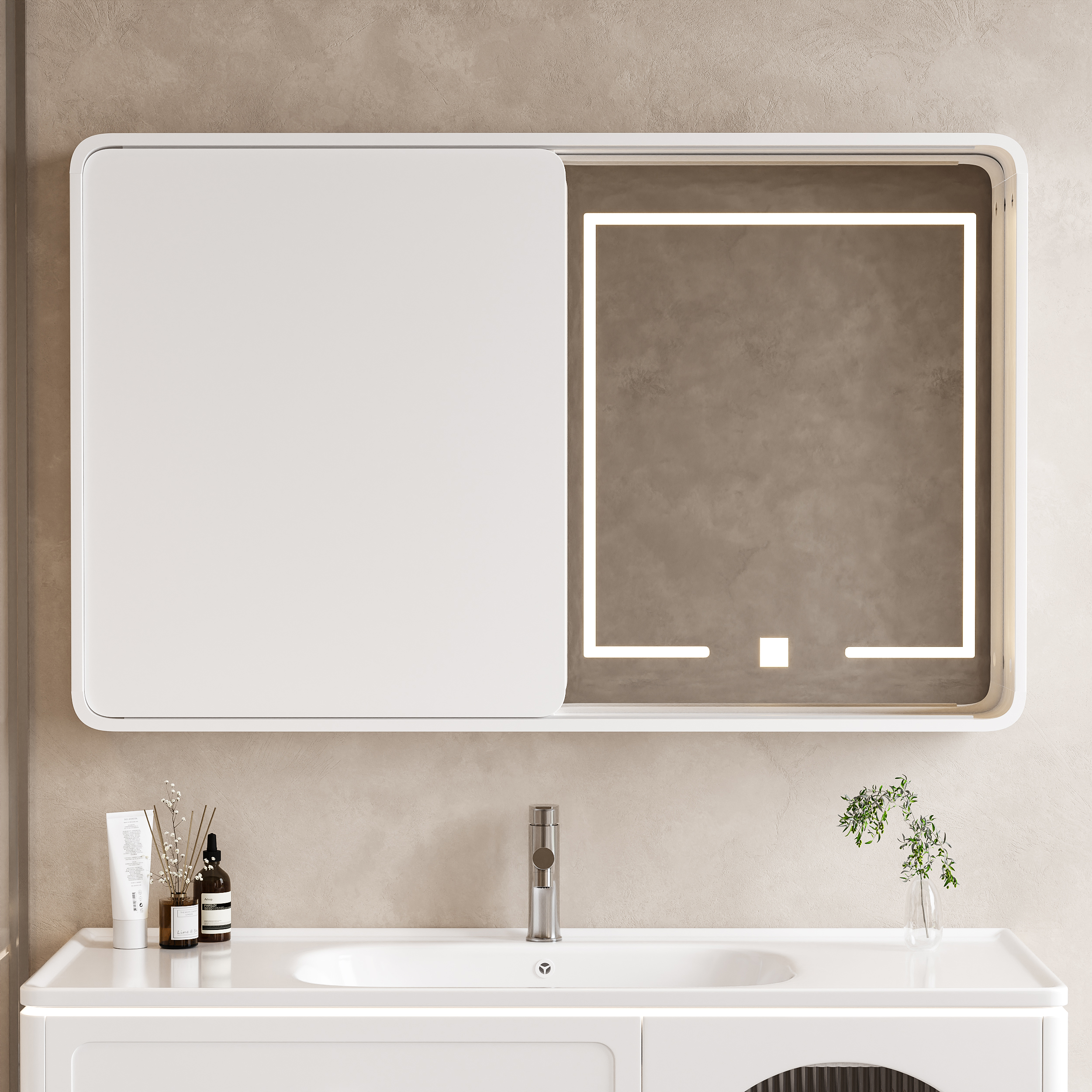 LED Medicine Cabinet Wall-mounted Bathroom Mirror Matte White 1200mm