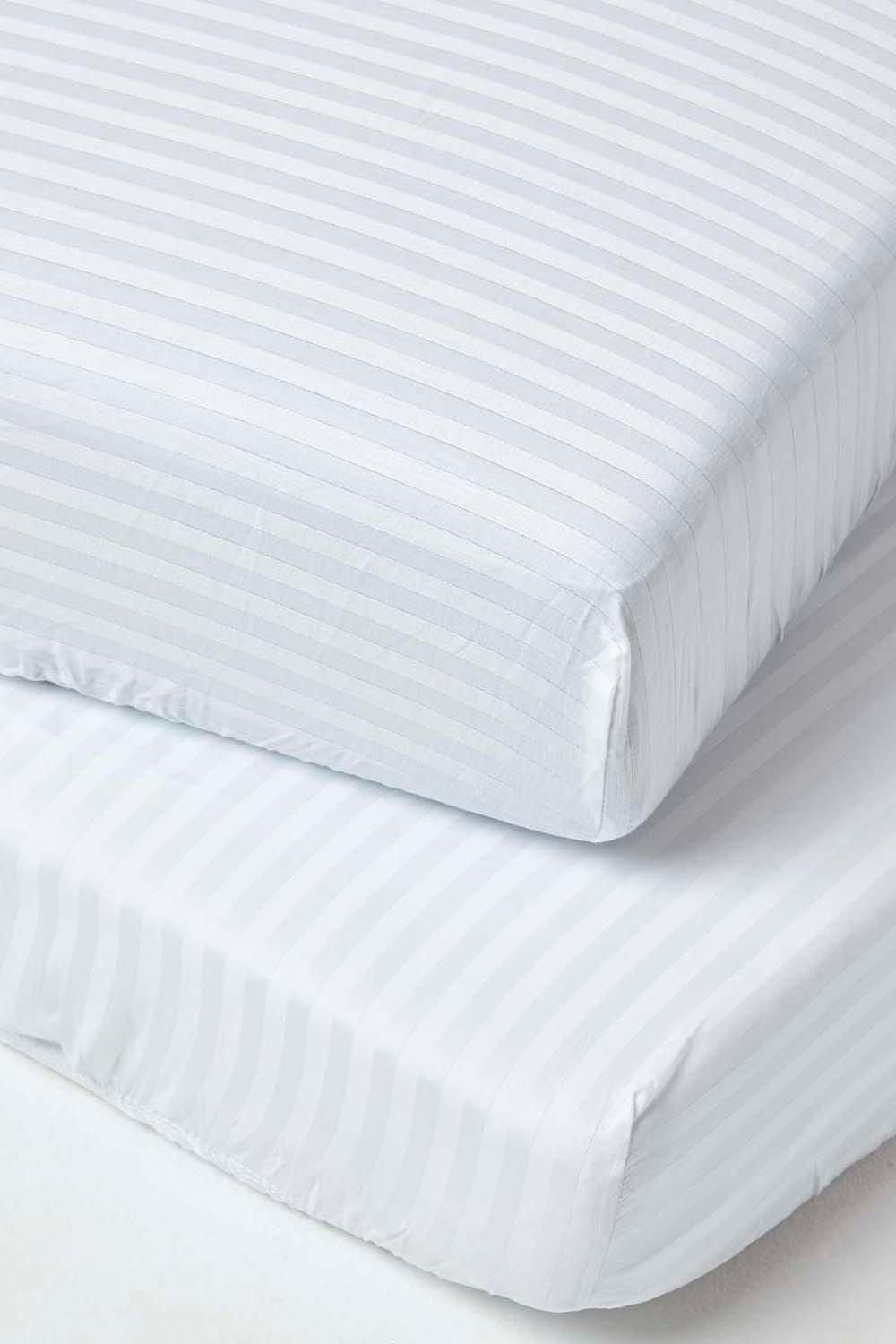 Homescapes Cotton Stripe Fitted Cot Sheets 330 Thread Count, 2 Pack in White
