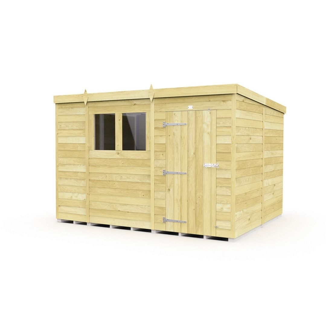 Buttercup Farm 10 x 8 Feet Pent Shed - Single Door W/ Windows - L231 x W302 x H201 cm in Brown
