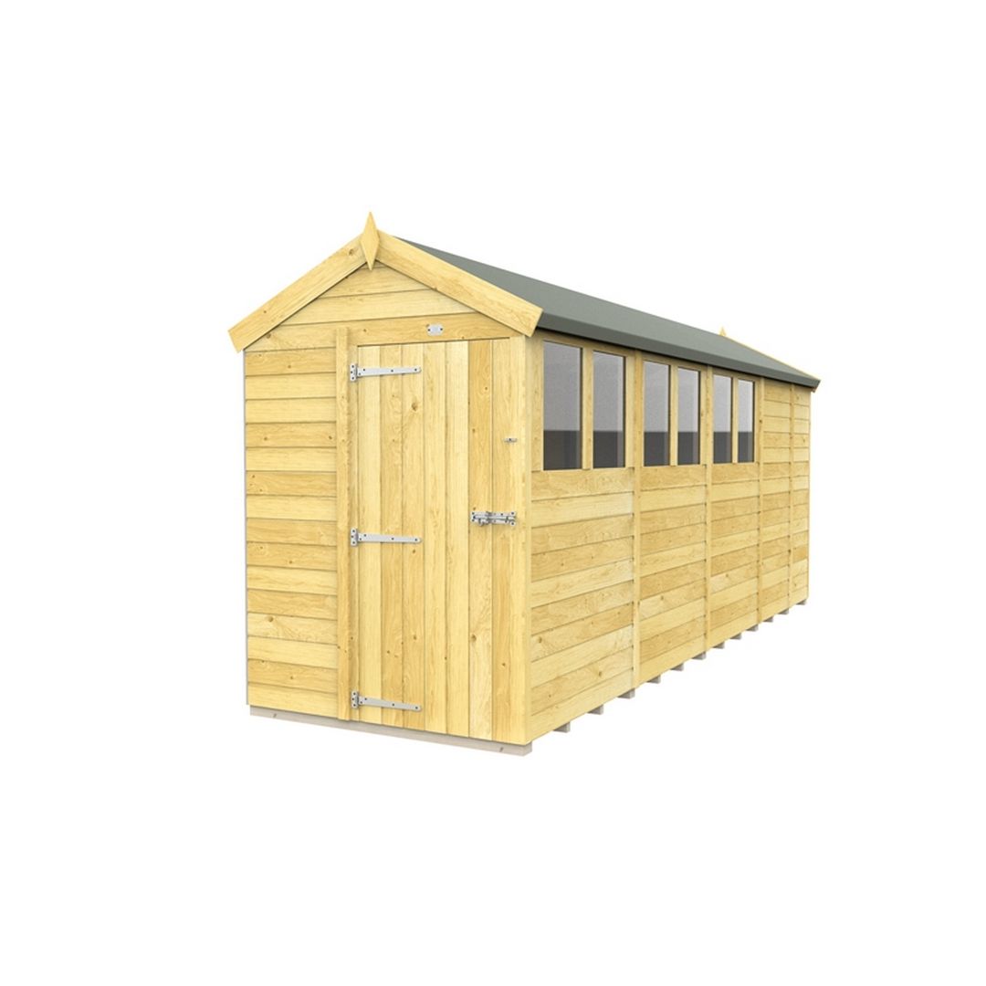 Buttercup Farm 5 x 17 Feet Apex Shed - Single Door W/ Windows - L503 x W147 x H217 cm in Brown
