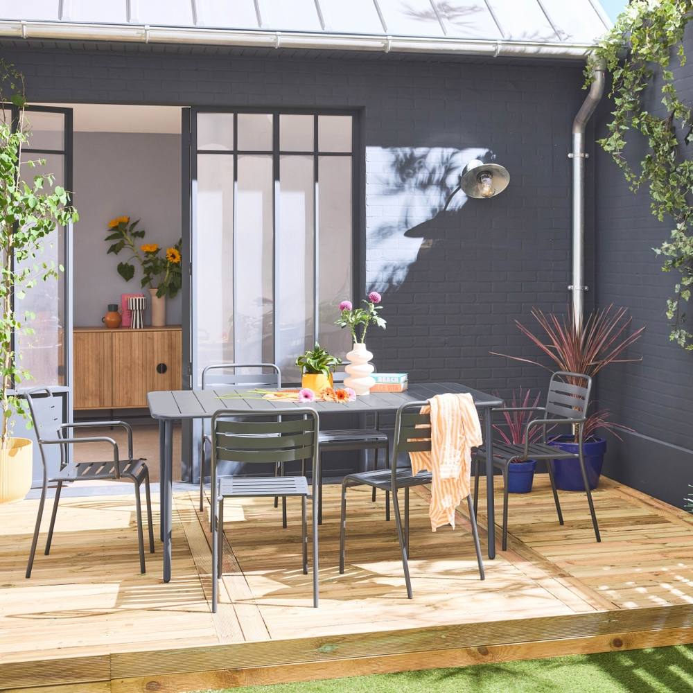 sweeek 6-seater Metal Garden Table With 2 Armchairs & 4 Chairs in Grey