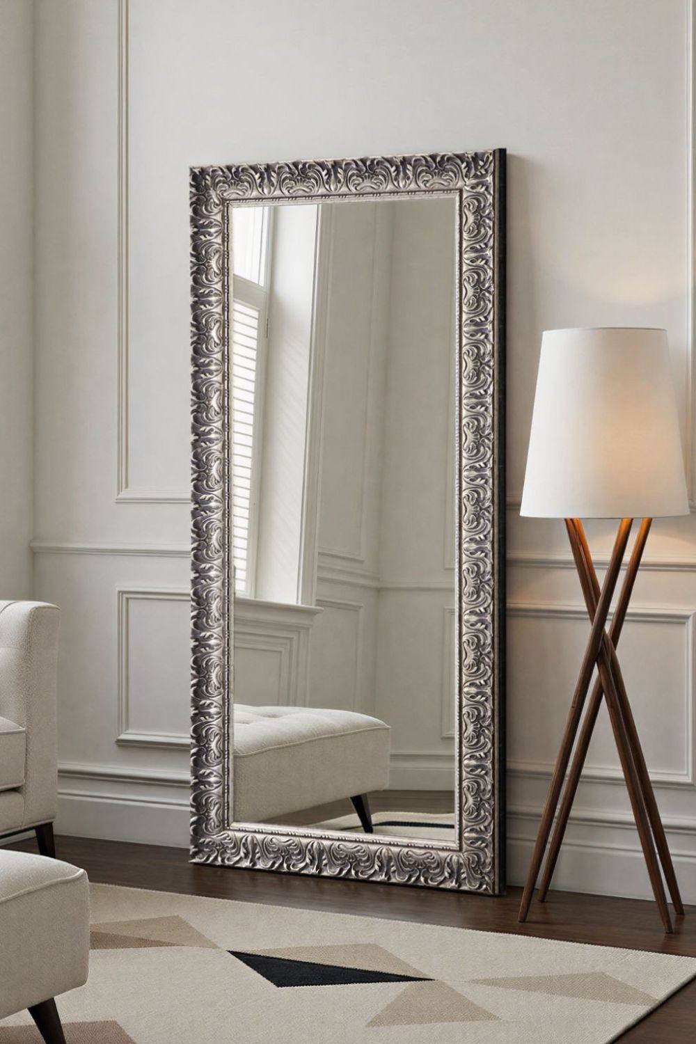 Yearn Mirrors Carved Framed Bevelled Full Length Mirror Silver 169x77cm