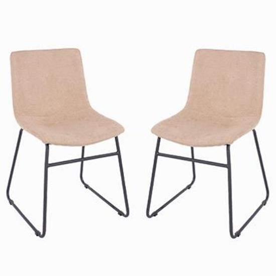 Arturo Sand Fabric Dining Chair With Black Metal Legs In Pair