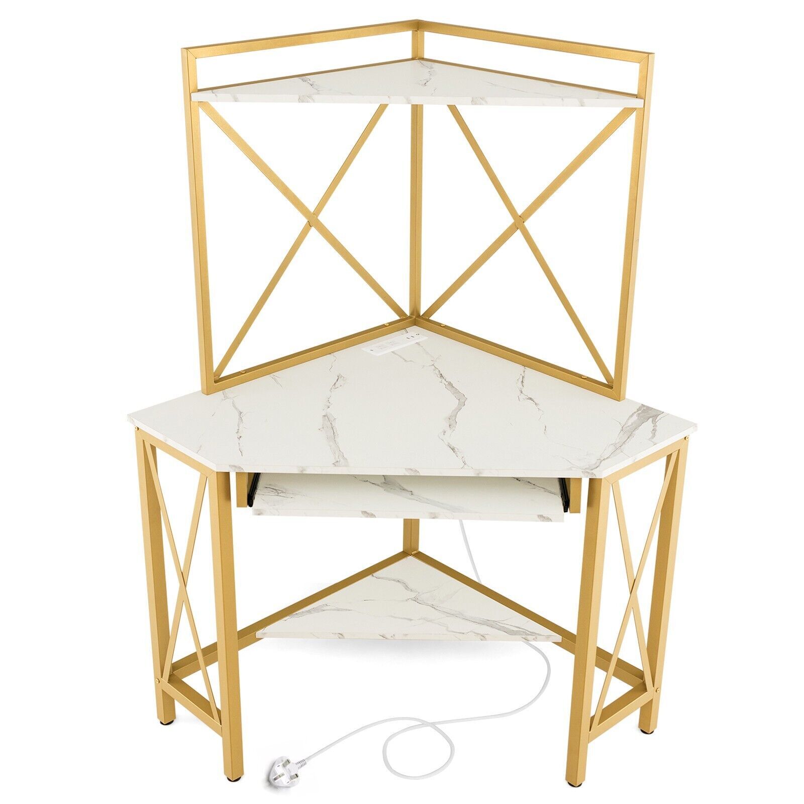 Costway Corner Writing Desk Home Office Space Saving Computer Desk with Keysboard Tray in White