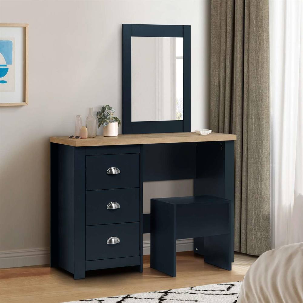 Birlea Highgate Dressing Table With Stool & Mirror Navy Blue