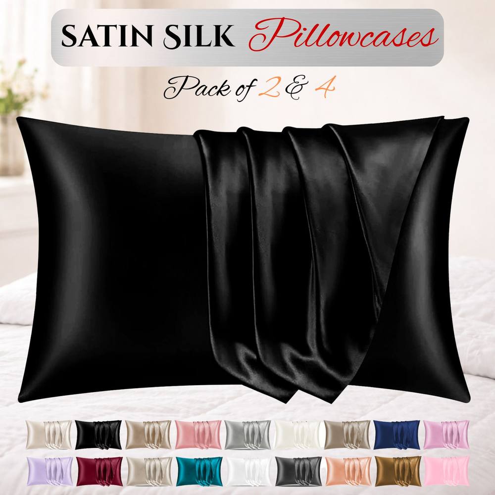 Grace Super Soft Pillow Cases 2 Pack Satin Silk Envelope Closure in Black