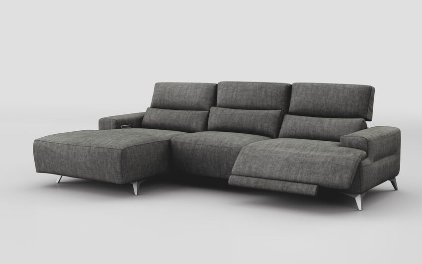 Black Fabric Poggio 3 Seater Power Recliner Left Hand Facing Sliding Chaise with Power Head Tilt