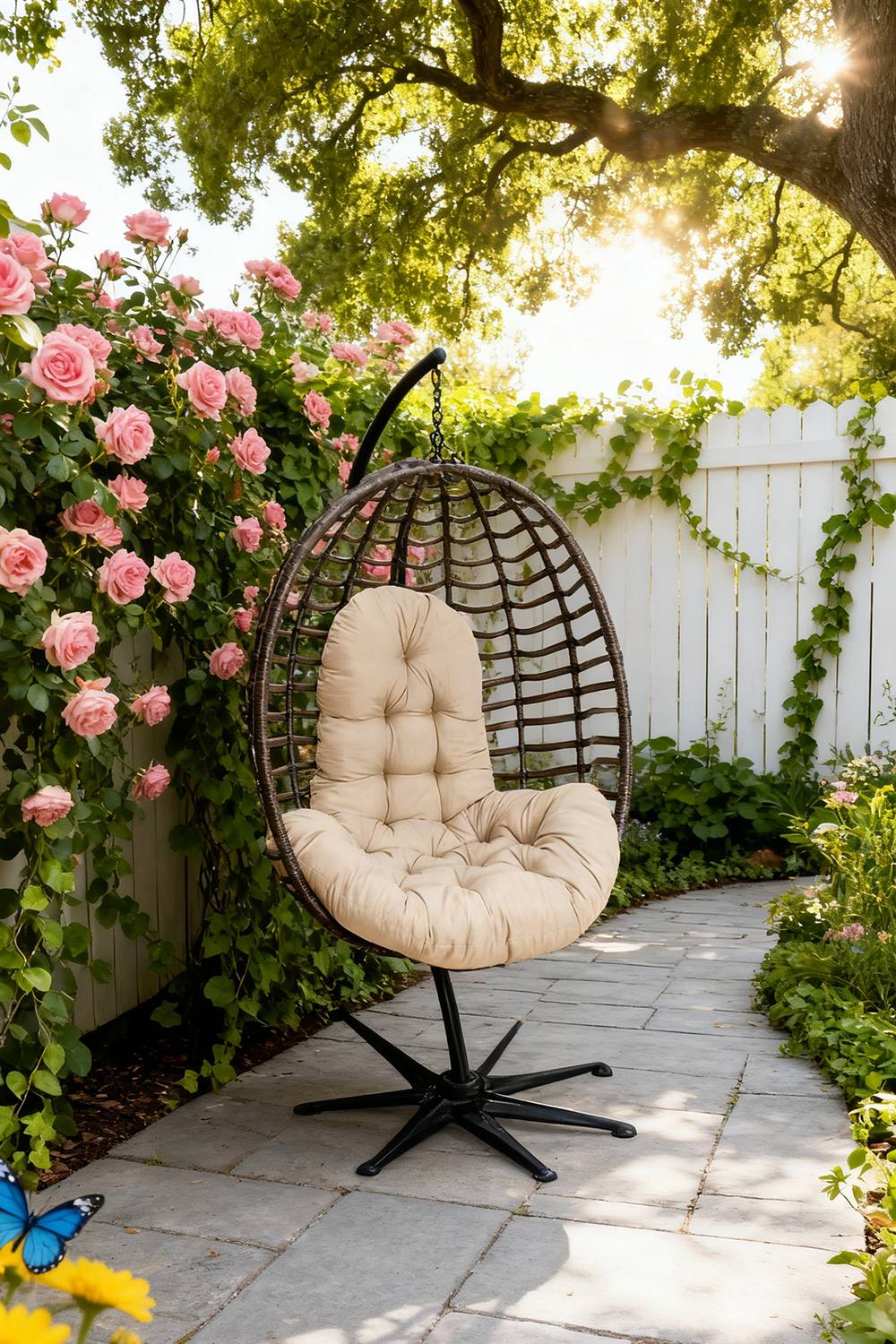 ExtraStar Tufted Chair Cushion, Thick Padded Hanging Chair Seat Cushion in Camel