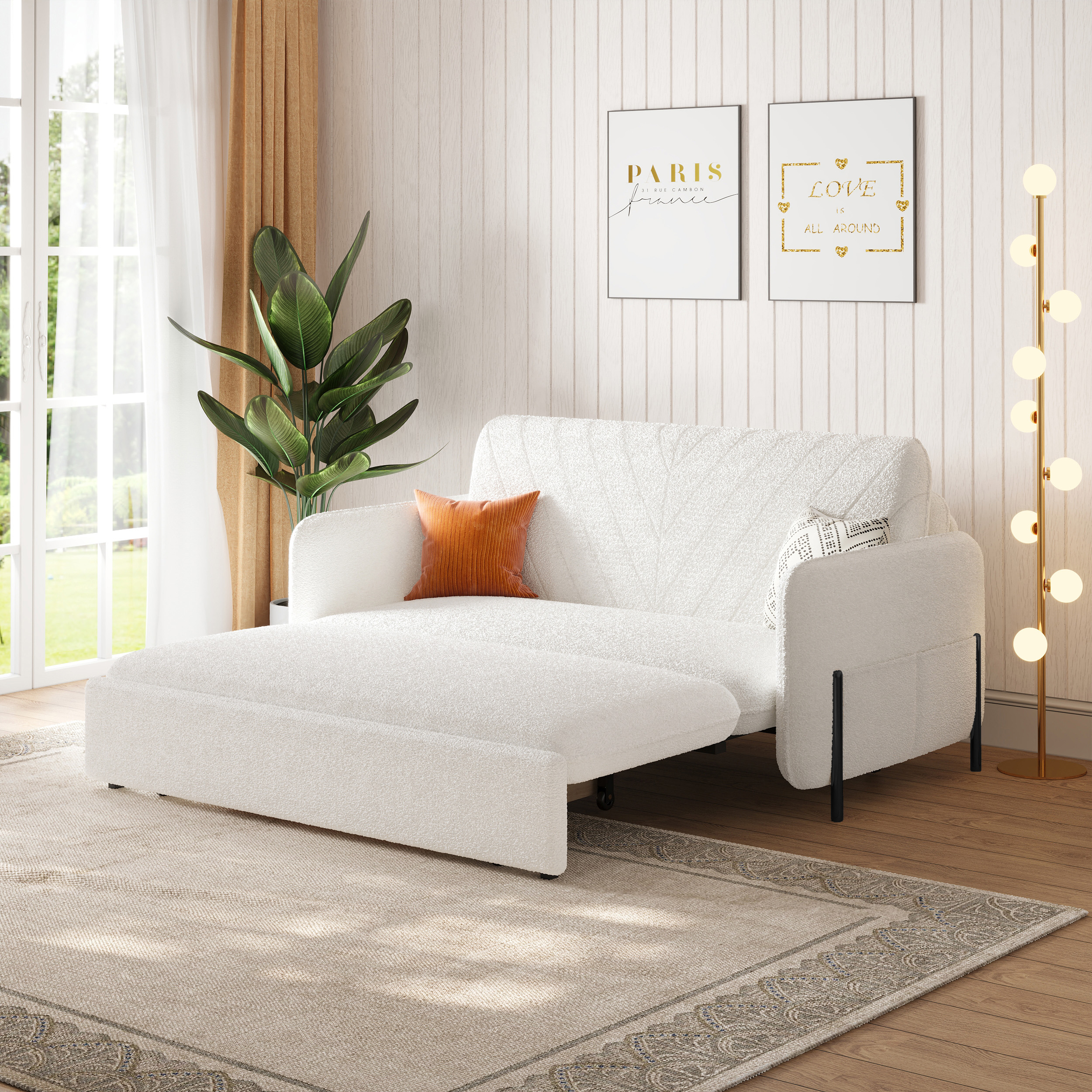 68" Full 2-Seater Boucle Convertible Sleeper Sofa