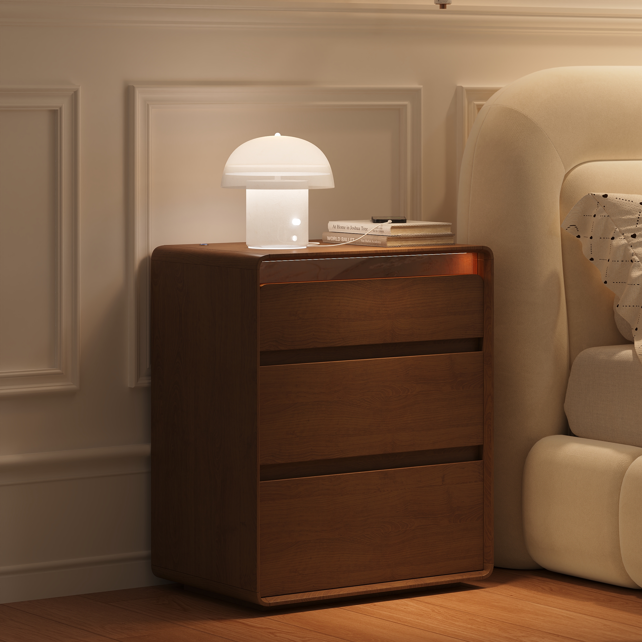 Meloa 24" Wooden 3-Drawer Smart Nightstand With LED Lighting & Charging Station