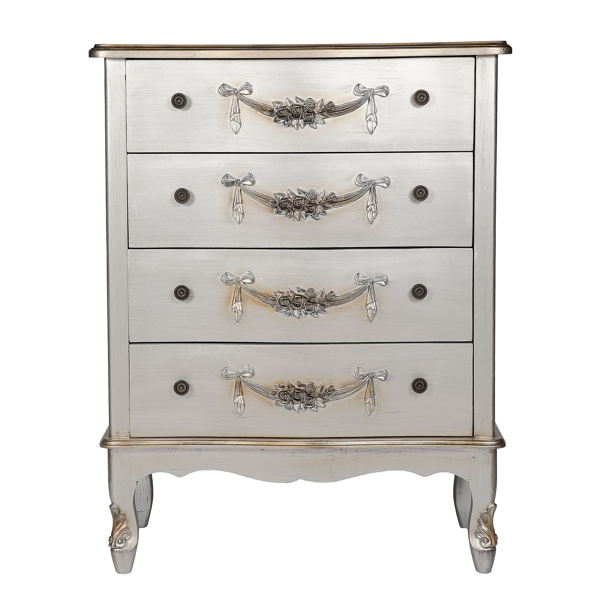 Toulouse Silver Wide 4 Drawer Chest Silver