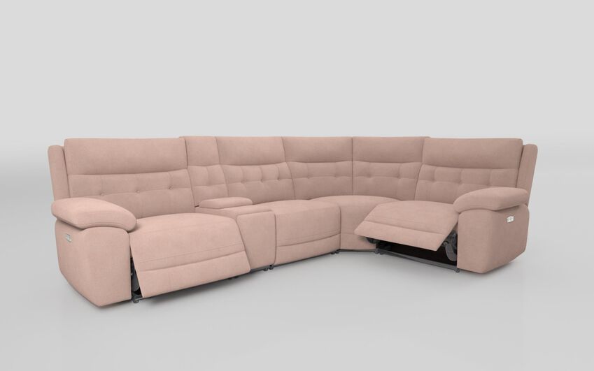 Pink Fabric Belford 3 Corner 1 Power Sofa with Console & Headtilt