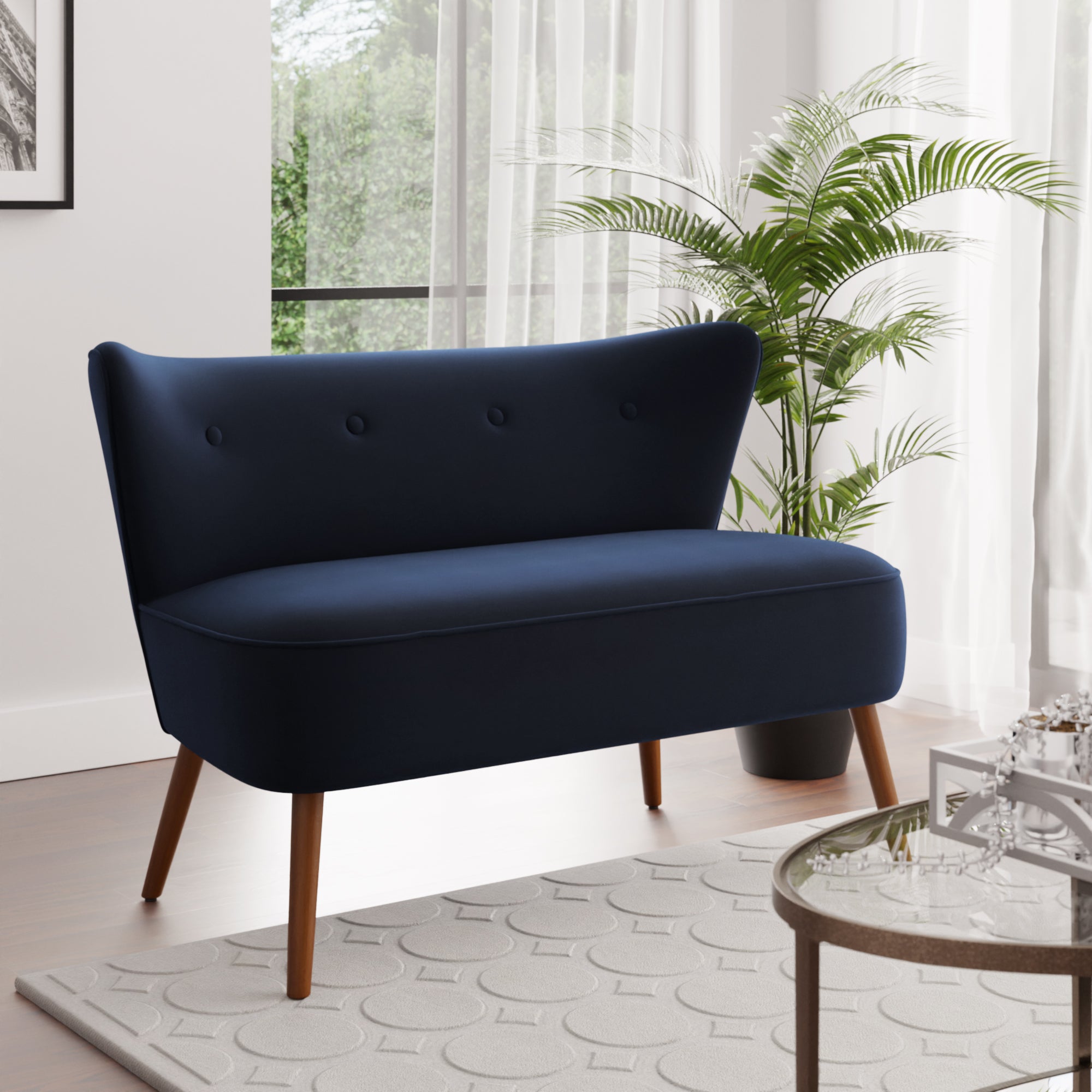 Eliza Velvet 2 Seater Compact Sofa Luxe Navy