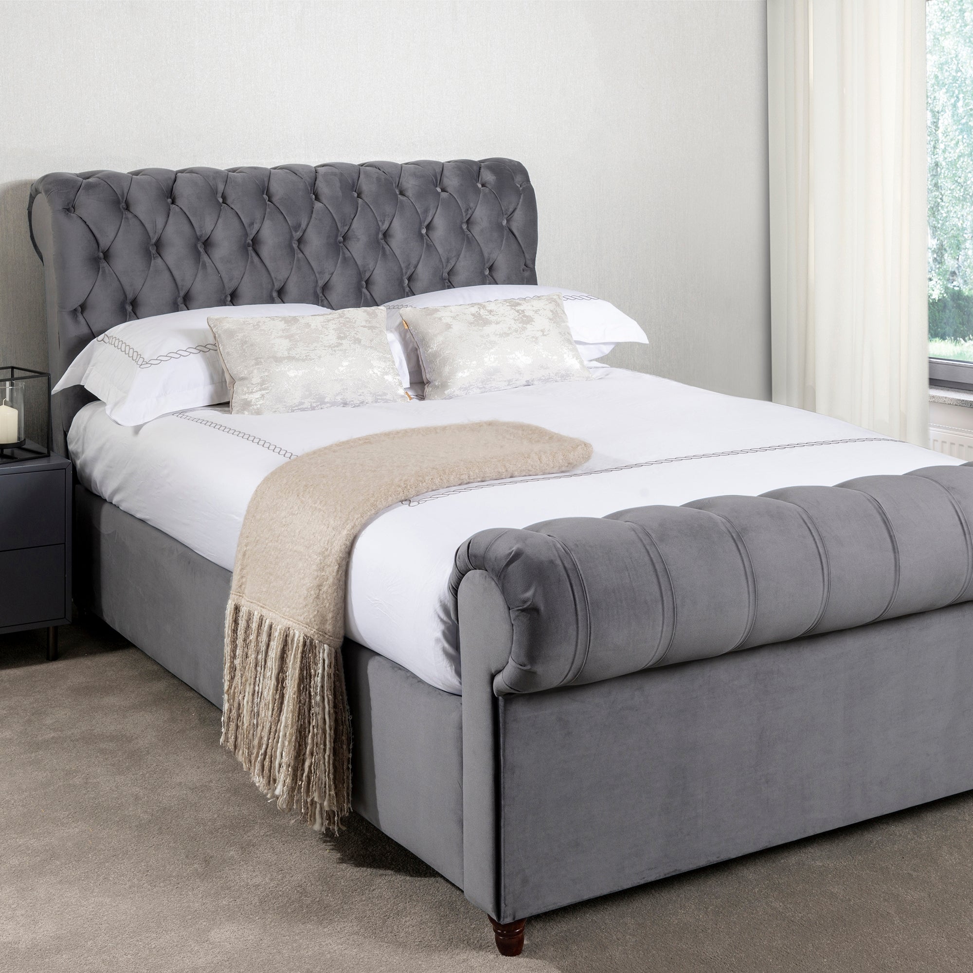 Fabio Velvet Charcoal Bed Frame Charcoal