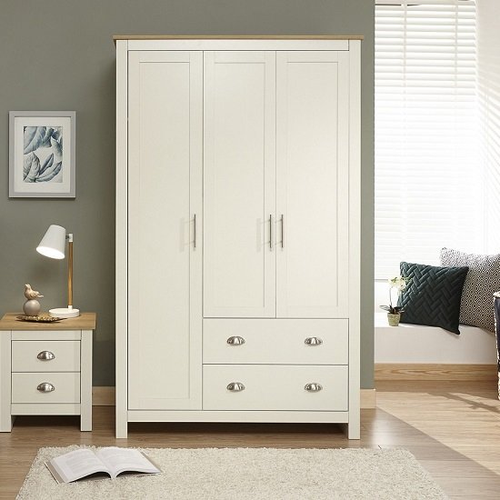Crick Large Wardrobe In Cream With Oak Effect Top