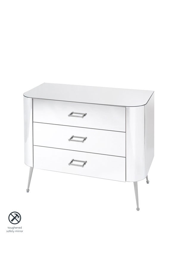 Mason Mirrored Chest of Drawers – Shiny Silver Legs