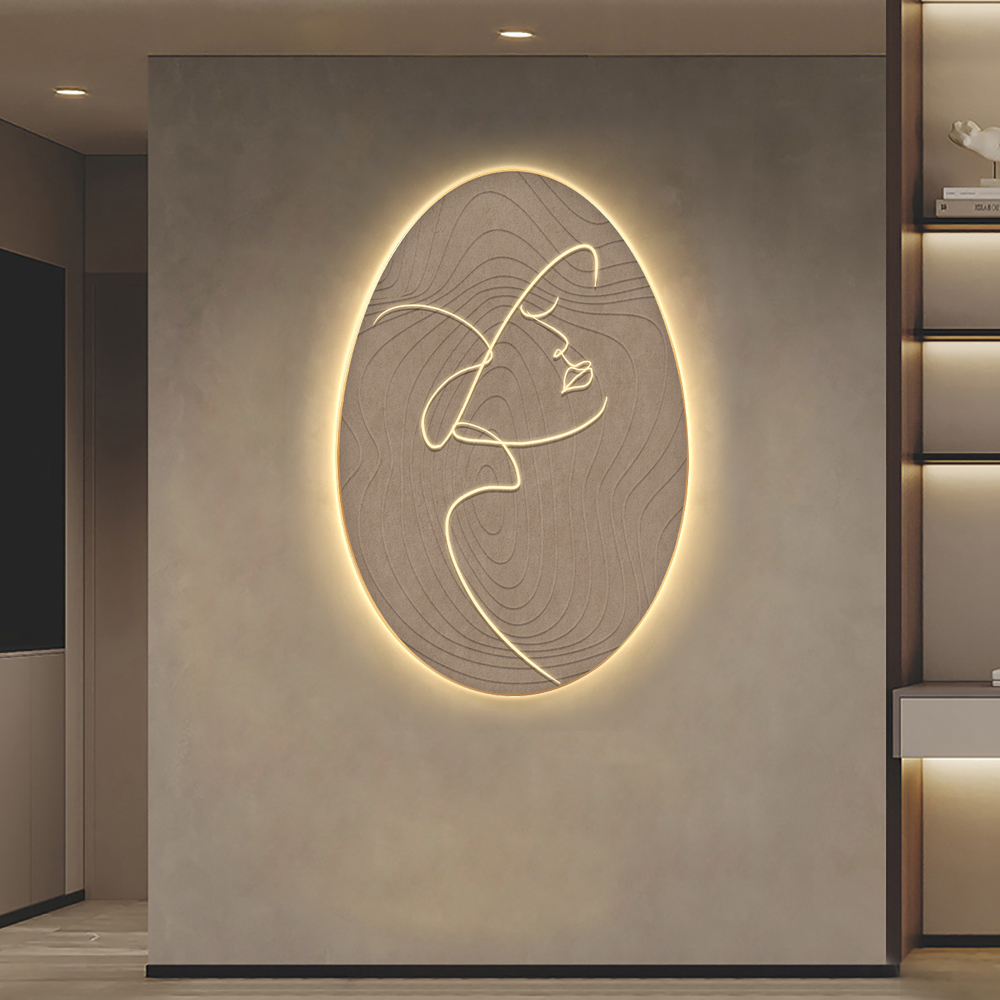 800mm Oval LED Abstract Wall Art Modern Woman Face Sculpture Decor Living Room Bedroom