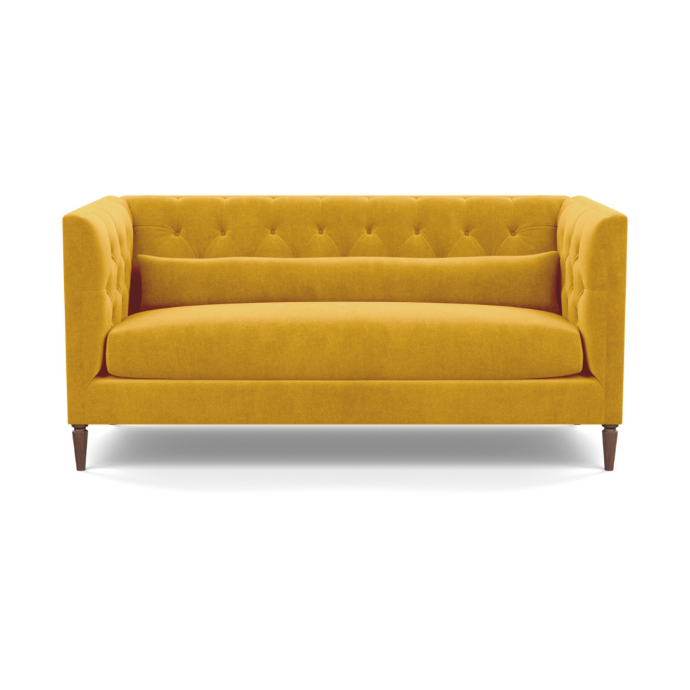 Heal's Balmoral 3 Seater Sofa Smart Luxe Velvet Canary Walnut Feet