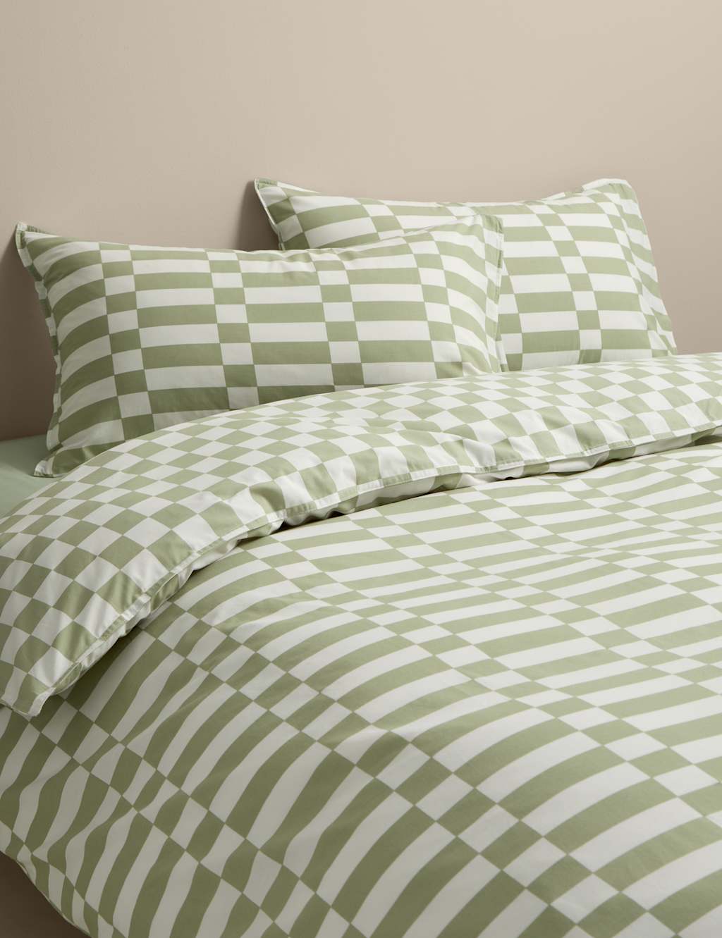 M&S Cotton Rich Geometric Bedding Set Green Mix