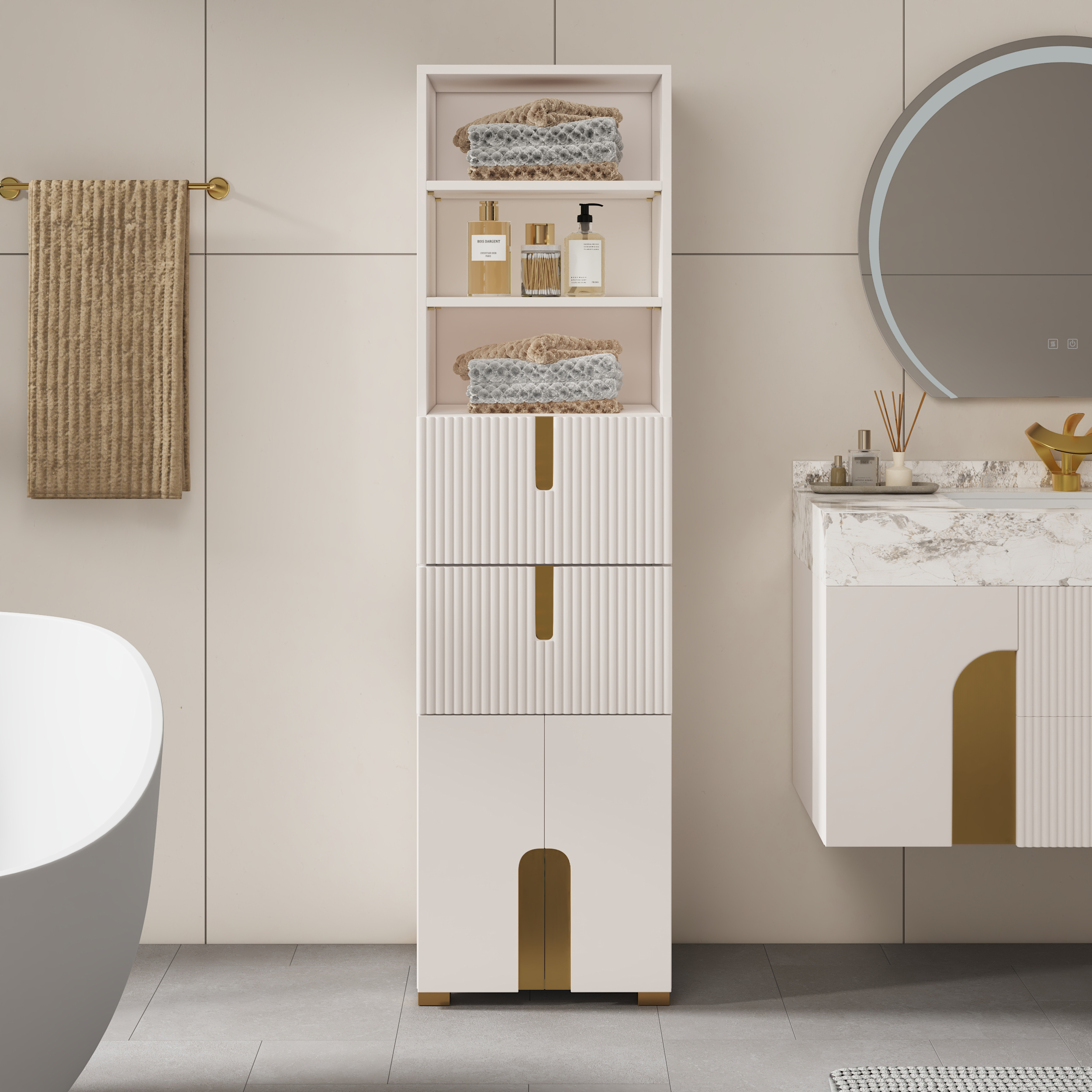 Artis 150 cm Bathroom Storage Cabinet – Freestanding Linen Tower with 2 Drawers & 2 Doors